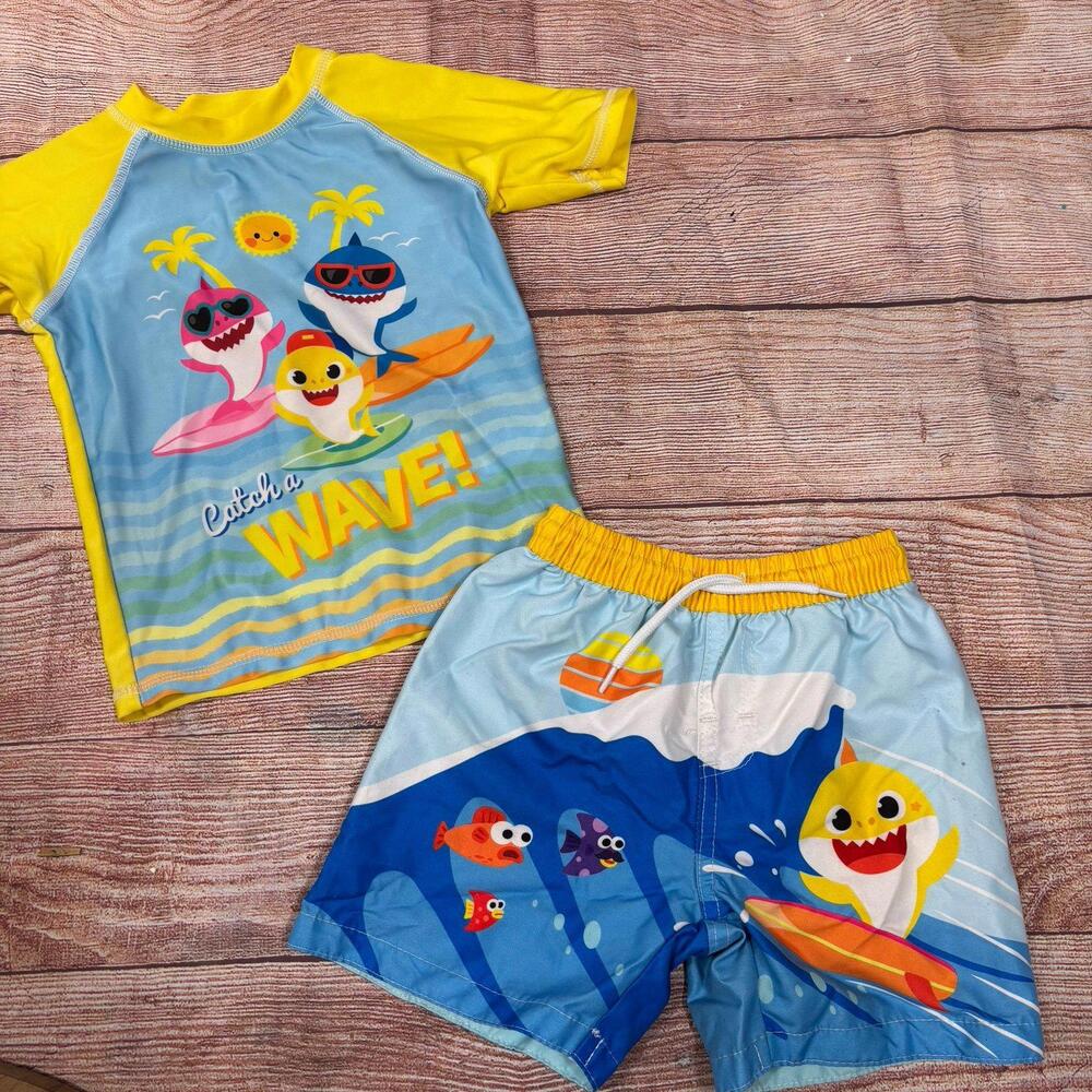 Baby Shark 'Catch a Wave' Kids Rash Guard 18 Month Swim Set (Top & Shorts)